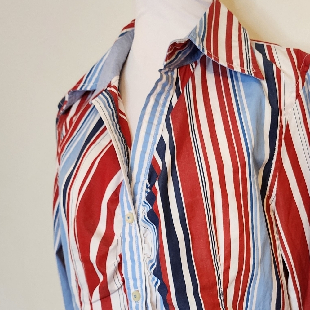 Tommy Hilfiger Western Red White Blue Stripe Button Front Shirt Womens - Picture 3 of 9